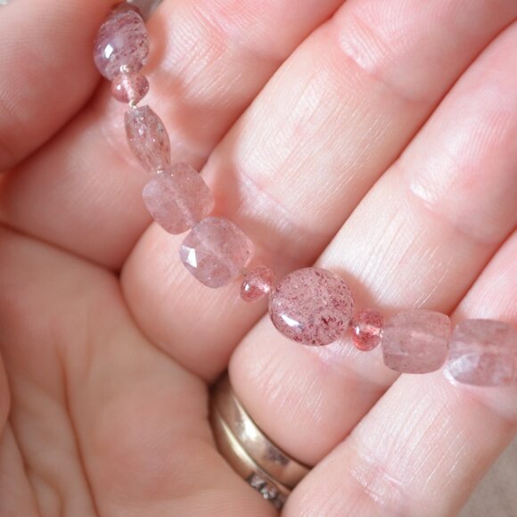 Cherry Quartz Gemstone Bracelet with Gold Magnetic Clasp - Picture 9 of 11